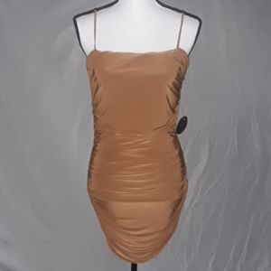 LUX LA RUCHED TOFFEE BACKLESS DRESS Sz M/ L
